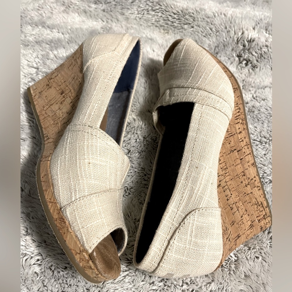 Toms Wedges cream color with suede inside. Size 8.5
